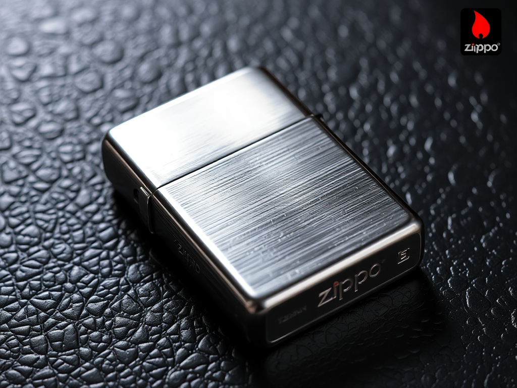 Chiếc bật lửa Zippo mới chính hãng Mỹ với chất liệu kim loại bền bỉ, được đặt trên nền tối, ánh sáng nhẹ làm nổi bật độ hoàn thiện.